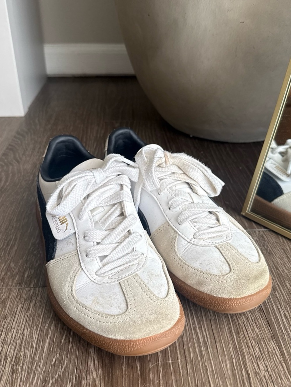 Puma Women's White, Tan & Navy Suede Sneakers